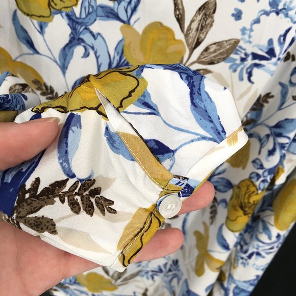 LONG TALL SALLY Long-Sleeve V-Neck White mustard Blue Fall autumn Floral 14T 14 - Picture 4 of 8